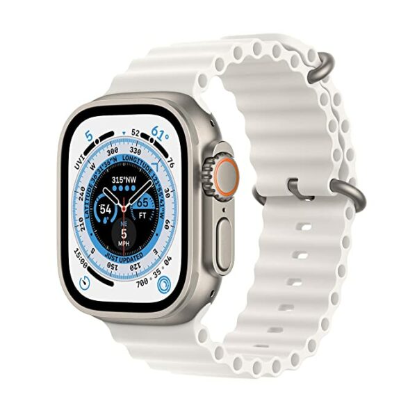 Apple Watch Ultra [GPS + Cellular 49 mm] smart watch w/Rugged Titanium Case & Orange Alpine Loop (White)
