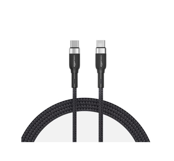 AmazonBasics Braided USB Type-C to Type-C 60W Fast Charging Data cable for Smartphone (Black -1.2 Meter)