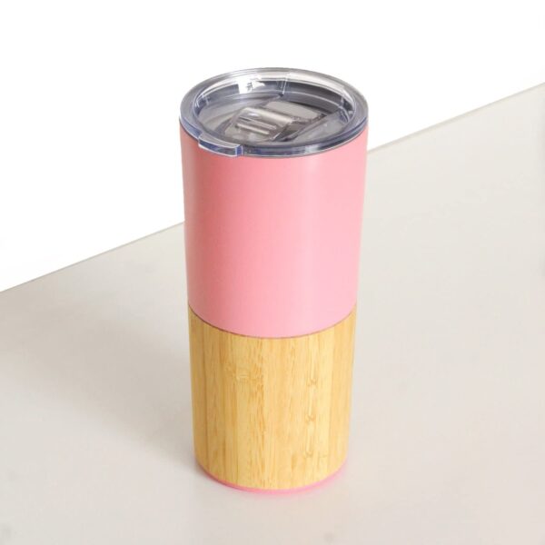 Bamboo Stainless Steel Travel Tumbler for Hot and Cold Coffee/Tea Tumbler Insulated (Pink)