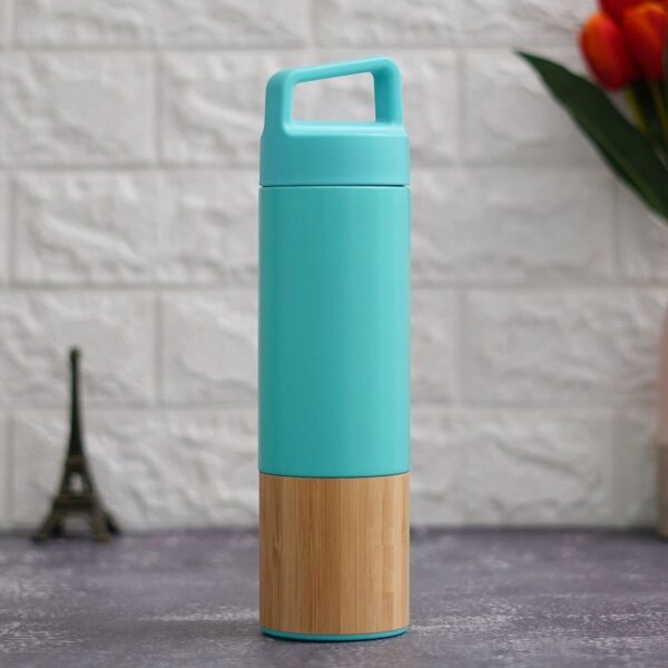 Bamboo Stainless Steel Insulated Flask Bottle with Tea Strainer (Sea Green)