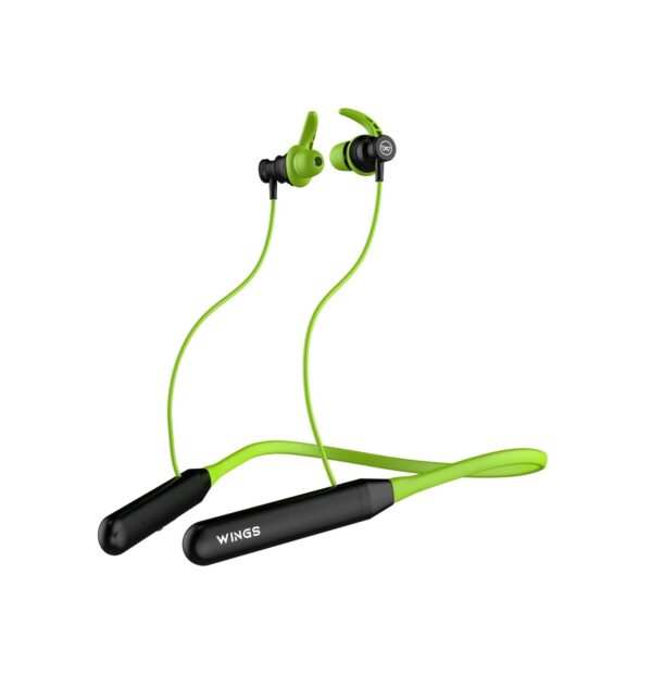 Wings Phantom 110 Neckband with ENC Mic,Dual Pairing, 20 hrs Playtime, Bluetooth 5.3 (Green)