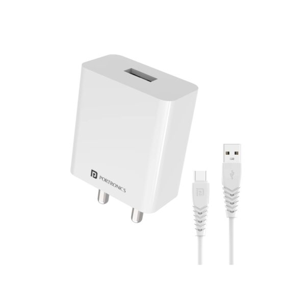Portronics Adapto 31 C 2.4A 12w Charging Adaptor,Comes with 1M Type C Charging Cable (White)