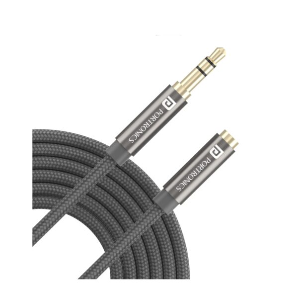 Portronics Konnect Aux 8 3.5mm Male to Female (Aux Extension Cable) (Grey)
