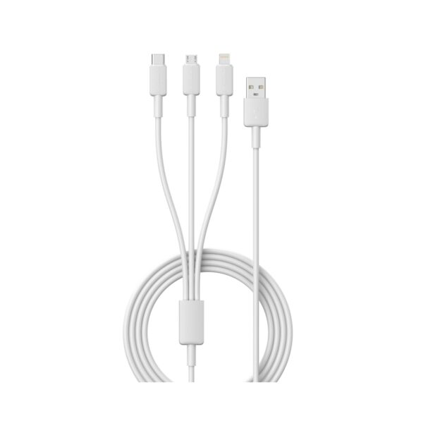 Portronics Konnect Link 3 3-IN-1 Multifunctional Cable(Type C + Micro USB + 8Pin) (White)