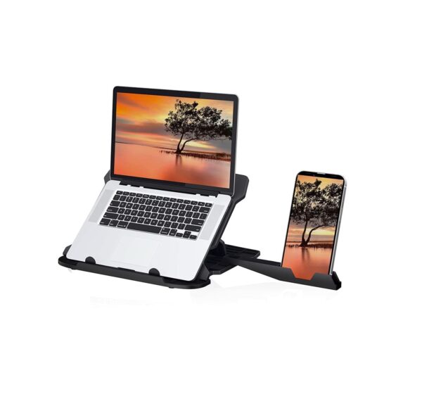 Portronics My Buddy Hexa 22 Adjustable Tabletop Laptop Stand with Mobile Holder (Black)