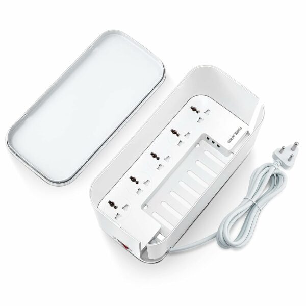 Extension Board with Cable Management Box, Hoteon Power Strip Plus Cord Organizer Box with Reset, 2500W/10A 5nos Universal Sockets