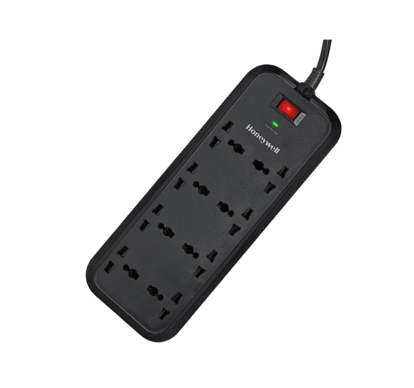 Honeywell Surge Protector, 8 Universal Sockets, 2 Meter Cord, 20000Amp, Extension board -Black