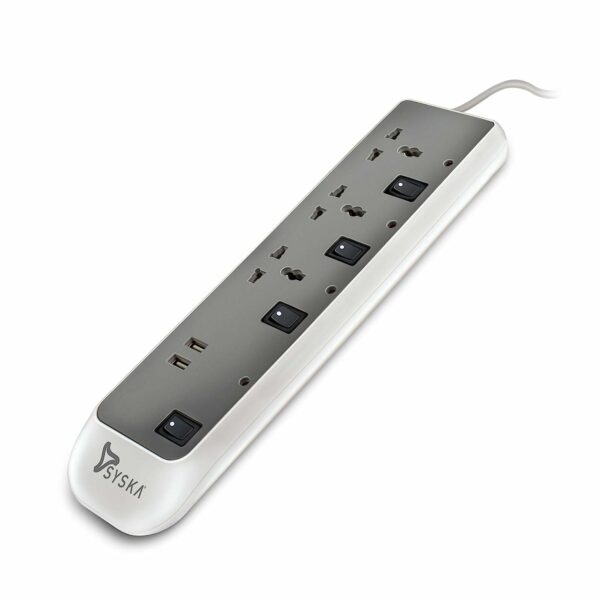 Syska SSK-EBU-0302 ABS 3 Way Power Strip (White and Grey)