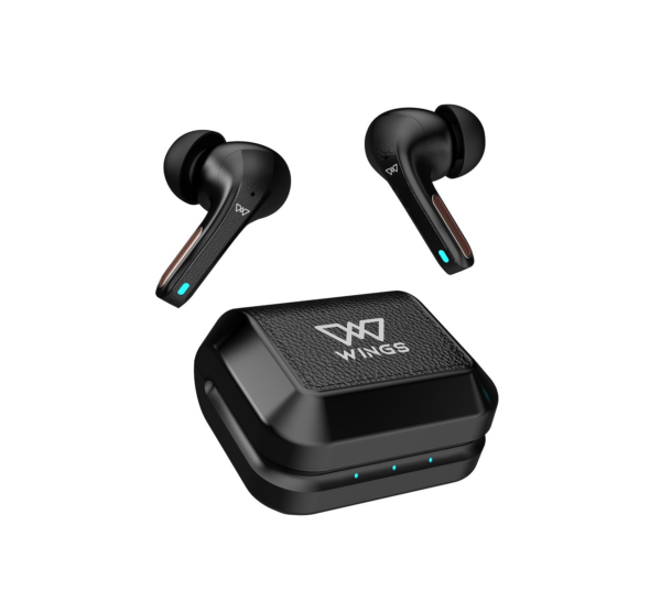 Wings Flobuds 300 Made in Inida Wireless TWS Earbuds with Leather-Look Finish, Black