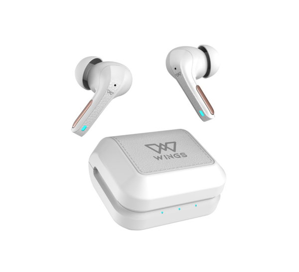Wings Flobuds 300 Made in Inida Wireless TWS Earbuds with Leather-Look Finish, White
