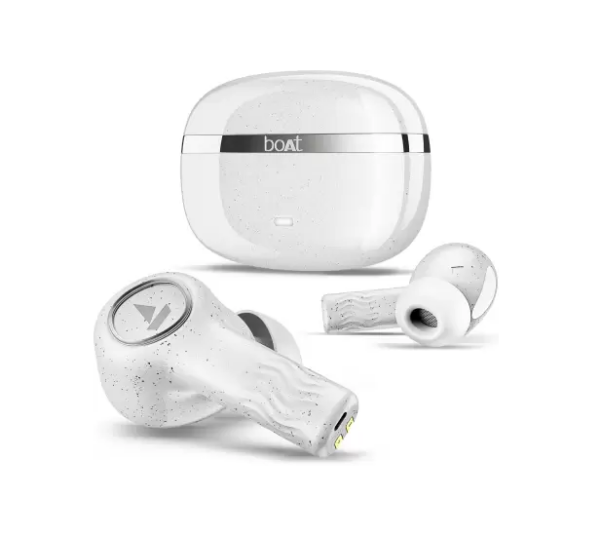 boAt Nirvana Ion ANC w/ 32dB ANC, 120HRS Playback, Crystal Bionic Mode by HIFI 5 Bluetooth Headset (Quartz white, True Wireless)