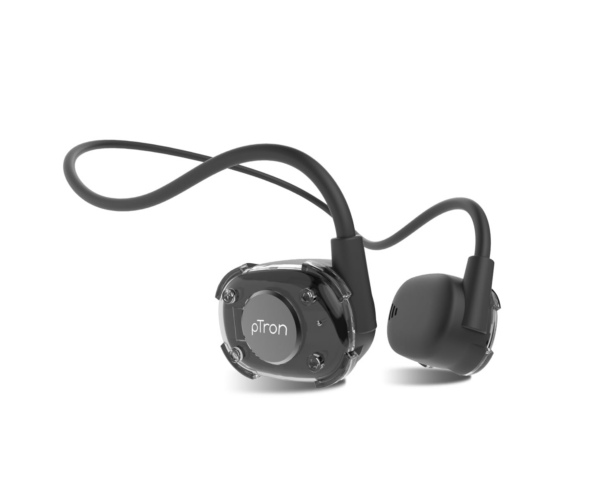 pTron Newly Launched Tangent Impulse, SafeBeats Open-Ear Wireless Headphones with Mic, 10H Playtime (Black)