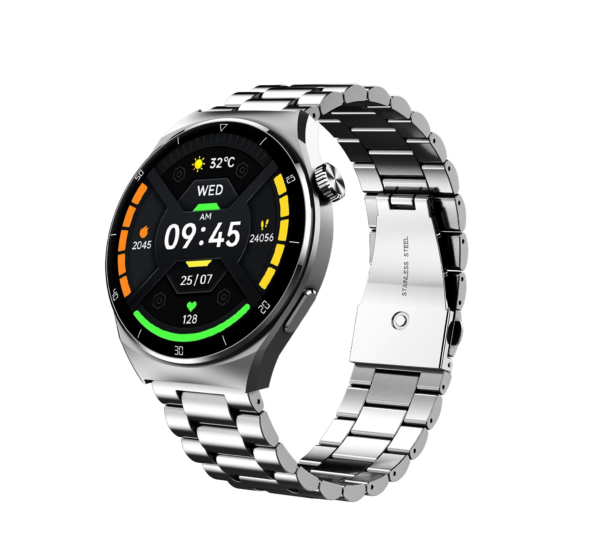 beatXP Vega X 1.43″ (3.6 cm) Super AMOLED Display, One-Tap Bluetooth Calling Smart Watch (Silver Metal Chain)