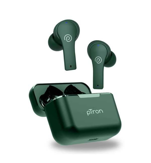 PTron Bassbuds Tango ENC Bluetooth Truly Wireless in Ear Earbuds with mic (Green)