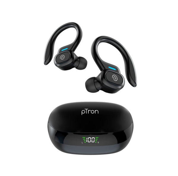 PTron Newly Launched Bassbuds Sports V3 in-Ear TWS Earbuds with Mic (Black)