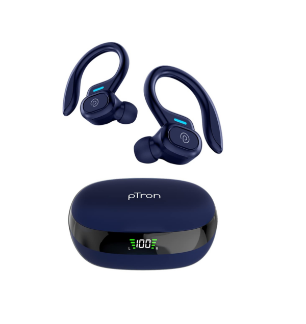 PTron Newly Launched Bassbuds Sports V3 in-Ear TWS Earbuds with Mic (Blue)