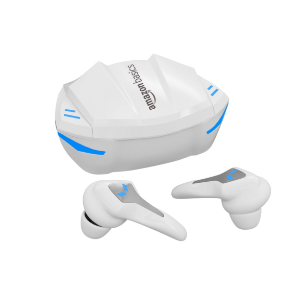 Amazon Basics True Wireless Gaming Mode in-Ear Earbuds, Up to 50ms Low Latency & Built-in Mic, 60H Playtime (White)