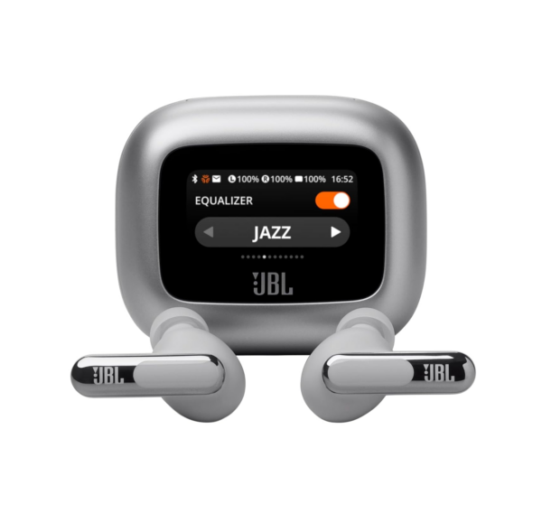 JBL New Launch Live Beam 3, Hi-Res Audio True ANC TWS, Smart Case with Touch Display, 48H Playtime (Silver)