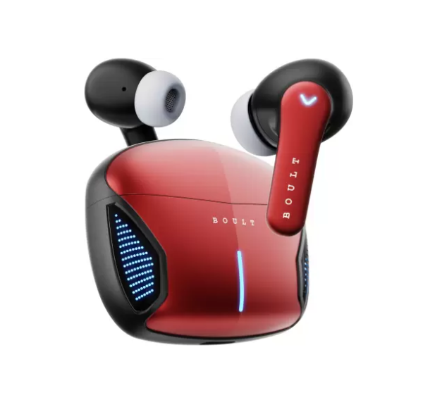 Boult Y1 Gaming with 50H Battery, App Support, Dual Pairing, 4 Mic ENC, Mode sync LEDs Bluetooth Headset (Electric Red, True Wireless)