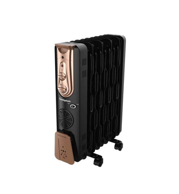 Crompton Insta Fervor 9 Fins 2400 Watts Oil Filled Room Heater – OFR with PTC fan, Black Gold