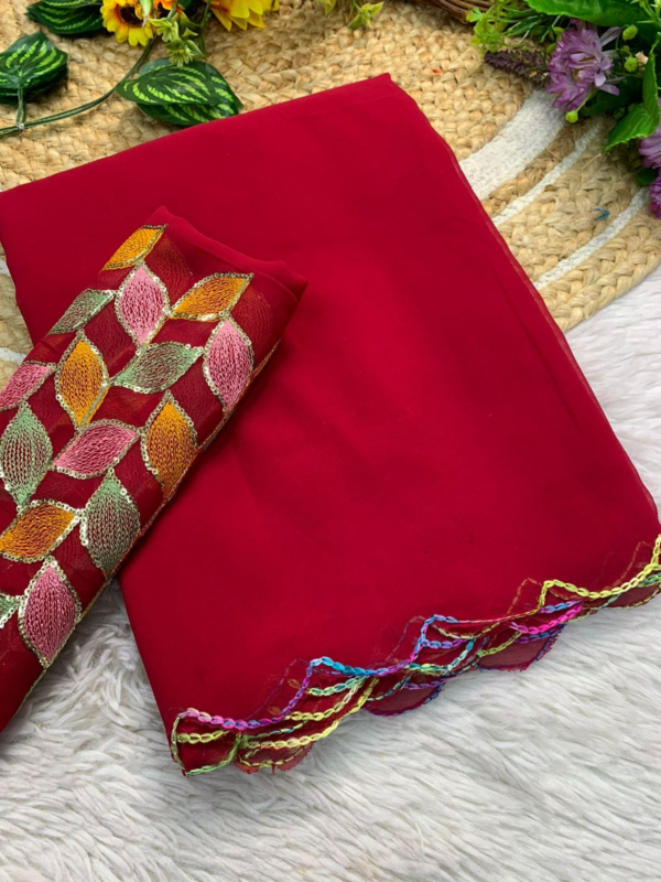 Chiffon Bandhini Sarees with all over Bandhini Print Mirror cut work Border (Maroon)