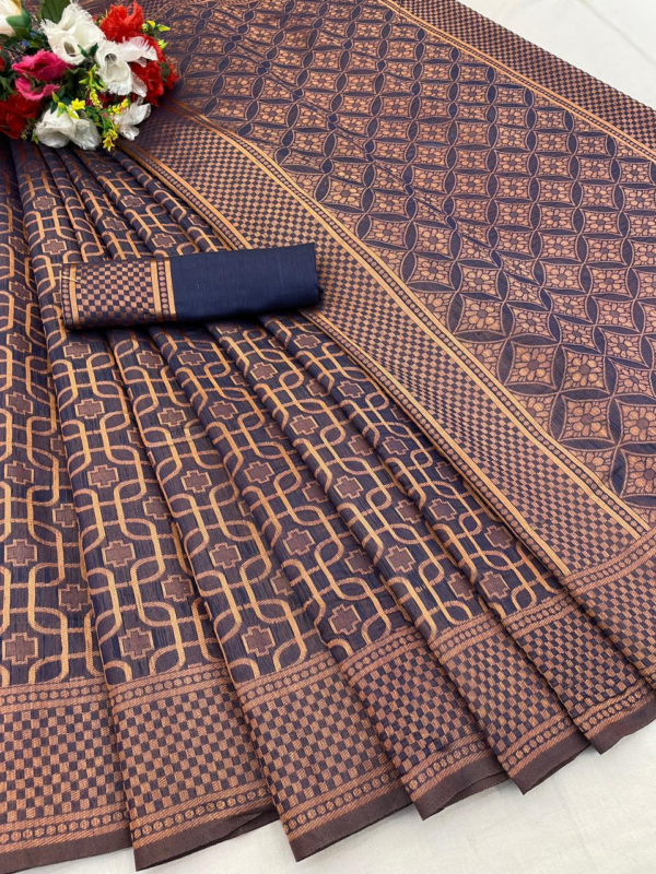 Beautiful Rich Pallu and Jacquard Border Work Soft Span Cotton Silk Saree (Navy Blue)