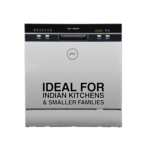 Godrej Eon Dishwasher | 8 Place Setting Counter-Top | Compact with an In-built heater (DWT EON MGNS 8C NF SKSL, Silky Silver)