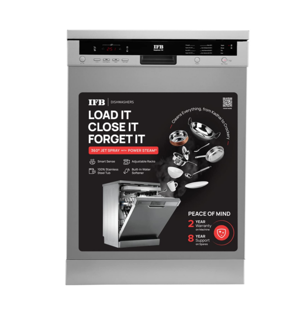 IFB 12 Place Settings Hot Water Wash Free Standing Dishwasher (Neptune VX, Dark Silver)