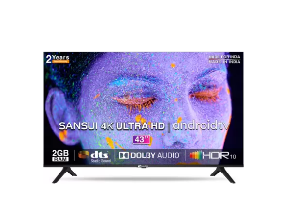 Sansui 109 cm (43 inch) Ultra HD (4K) LED Smart Android TV with Dolby Audio and DTS (Mystique Black) (JSW43ASUHD)