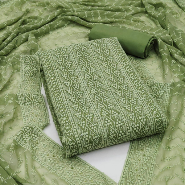 Women’s Pure Georgette Chikankari Work Unstitched Salwar Suit (Green)