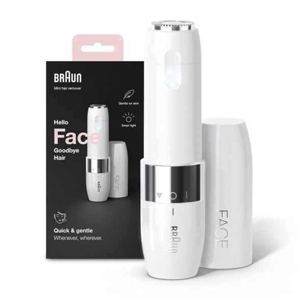 Braun Face Mini Hair Remover FS1000, Electric Facial Hair Remover for Women with Smartlight, for Upper Lips, Chin, Cheeks, Peach Fuzz
