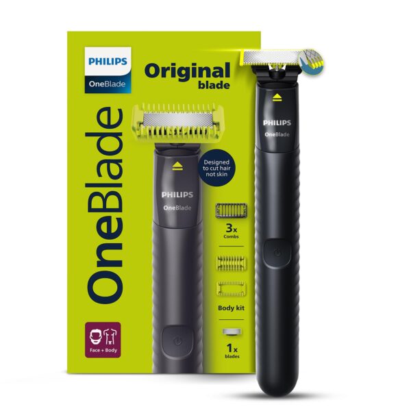 Philips OneBlade Face + Body Hybrid Shaver and Trimmer - 2 Blades, 2 body Comb & 3 Trim combsI QP1624/10