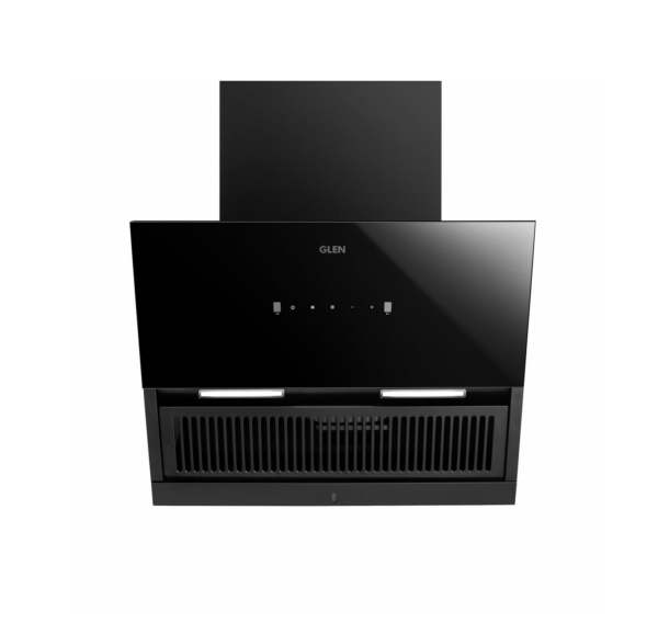 GLEN 90 cm 1200 m3/hr Auto-Clean Filterless Angular Glass Kitchen Chimney (Black)