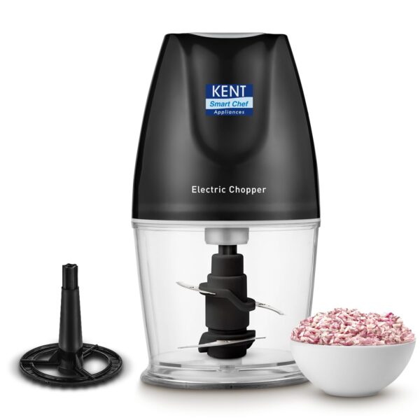 KENT Electric Chopper-B for Kitchen 250 Watt Stainless Steel Double Chopping Blades Transparent Chopping Bowl (Black)