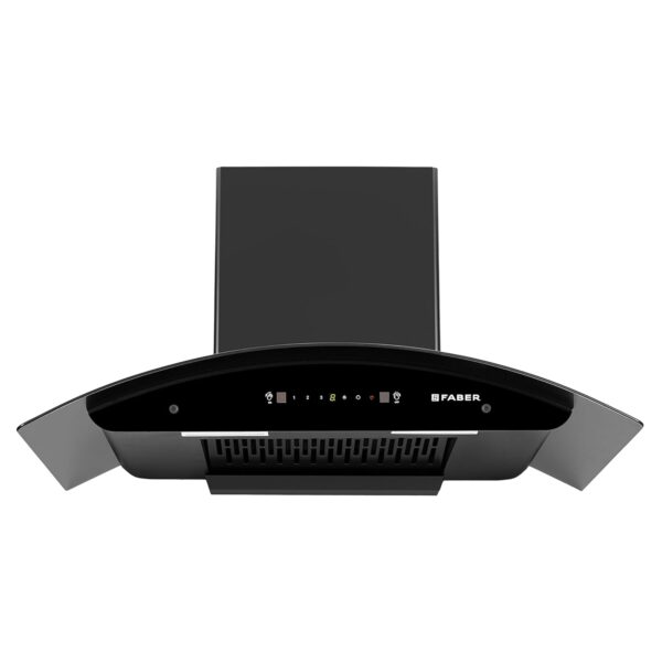 Faber 90cm 1400 m³/hr Autoclean Kitchen Chimney Broad Body Curved Glass Filter less Touch & Gesture Control (Black Finish)