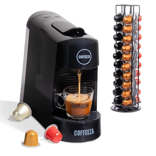 COFFEEZA Finero Next Pod Coffee Machine with Capsule Stand (Combo) 20 Bar Pressure Perfect Coffee Maker for Espresso, Latte & Cappuccino