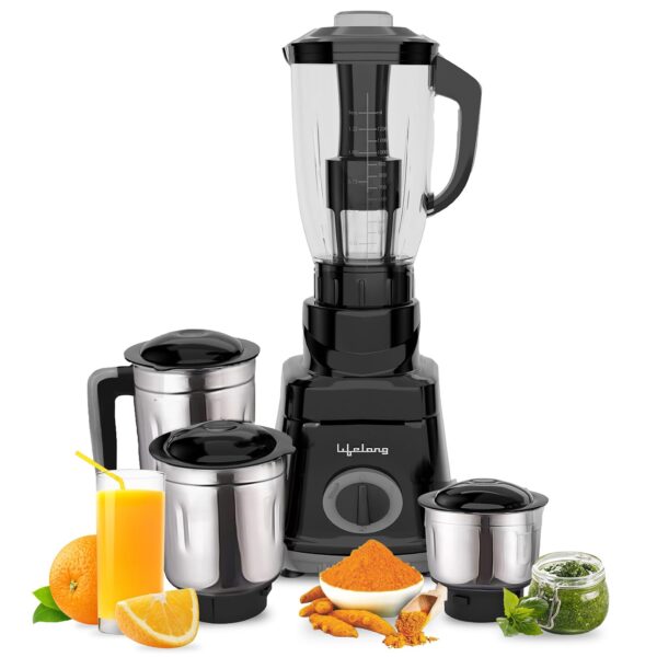 Lifelong Juicer Mixer Grinder for Kitchen - 4 Jars 750 Watt Mixie - Juicer with Fruit Filter, Grinding Jar - Stainless Steel Blades(LLMG75)