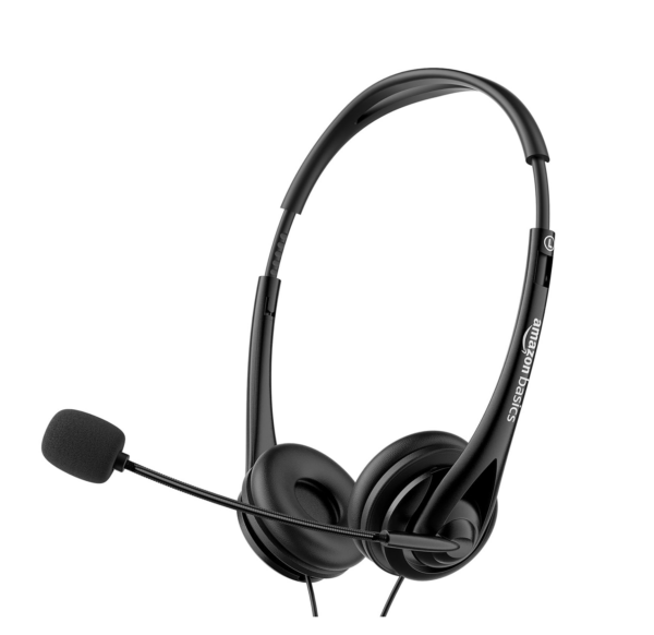 amazon basics On Ear Wired Headphones with Boom Mic (Black)