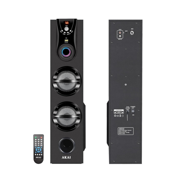 AKAI Bluetooth Tower Speaker Music System for Home TS 50 - Wooden Cabinet Subwoofer Echo Sound - 50W Home Theater