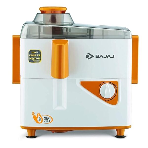 Bajaj Neo Jx4 450-Watt Juicer Mixer Grinder With 2 Jars (White/Orange), 450 Watt