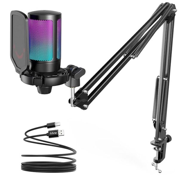 Fifine A6T USB Gaming Microphone Kit, Plug & Play for PC(Black) Microphone