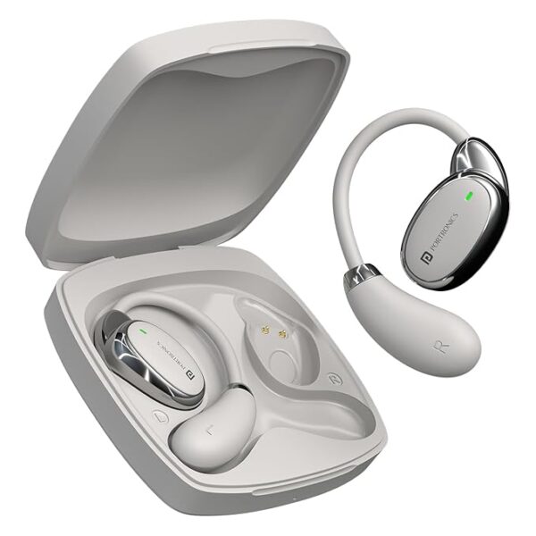 Portronics Harmonics Twins 31 Over Ear Smart Earbuds with HD Mic, Secure & Flexible Earhook Bluetooth Light Weight(Beige)