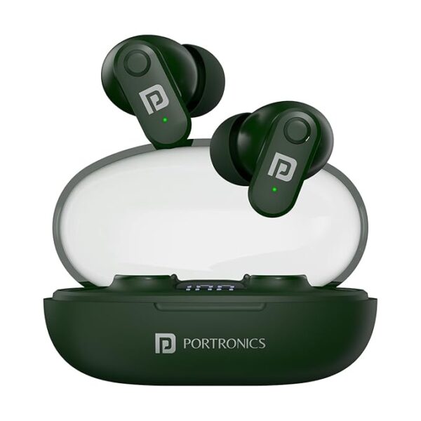 Portronics Harmonics Twins S16 in Ear Wireless TWS Earbuds with 24 Hrs Playtime (Military Green)