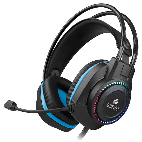 ZEBRONICS Jet Premium Wired Gaming On Ear Headphone with LED Light (Black + Blue)