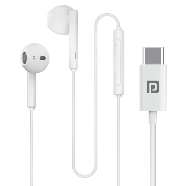 Portronics Conch Theta C in Ear Type C Wired Earphones with in Line HD Mic (White)