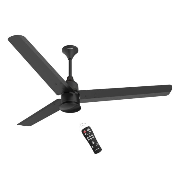 Polycab Silencio Mini 1200mm 5-Star BLDC, Remote Ceiling fan for home (Matt Black)