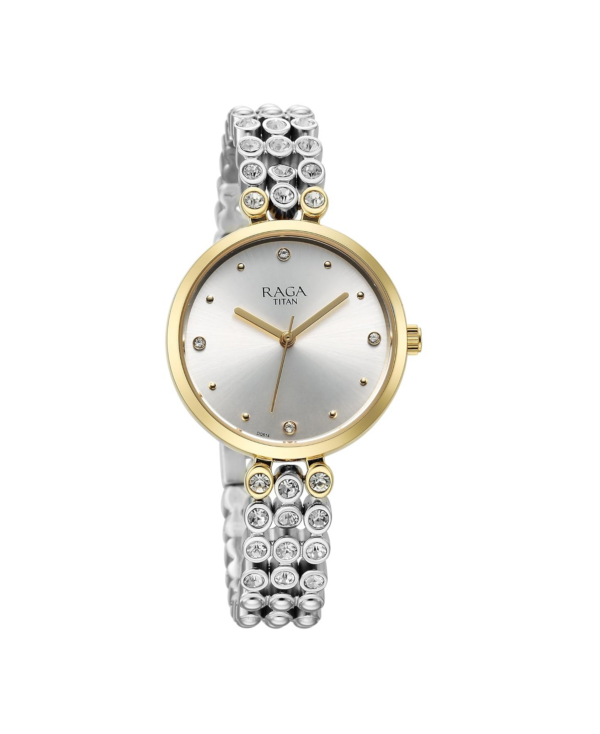 Titan Raga Showstopper Quartz Analog Silver Dial Metal Strap Watch for Women-NS95262BM01