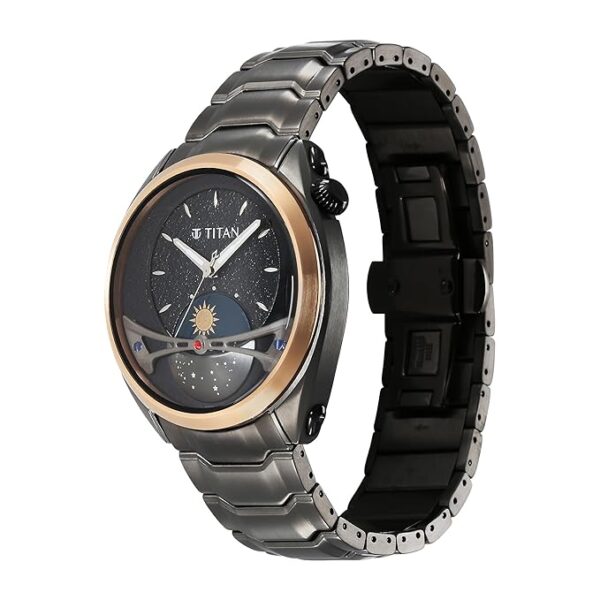 Titan Regalia Stellar Quartz Multifunction Black Dial Stainless Steel Strap Watch for Men-NS10010KM01 - Image 3