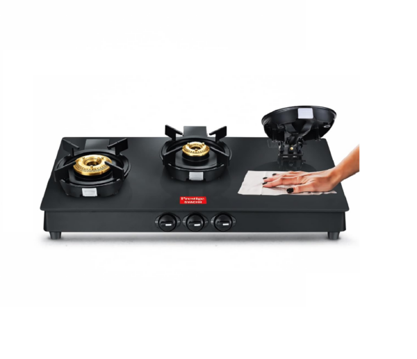 Prestige Svachh Neo Gtsn 03 Toughened Glasstop Gas Stove with Liftable 3 Burners (Black), Open