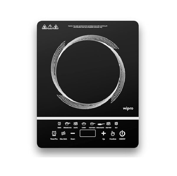 Wipro 2000 watt Induction Cooktop Sensor Feather Touch (Black) with Crystal Glass Plate |Manual